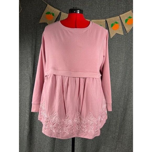 Isabel Maternity by Ingrid & Isabel Tops - Maternity Isabella & Ingrid Long sleeve Embroidered Dusty Pink Peplum Top Size L